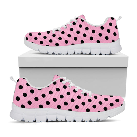 Pink And Black Polka Dot Pattern Print White Sneakers