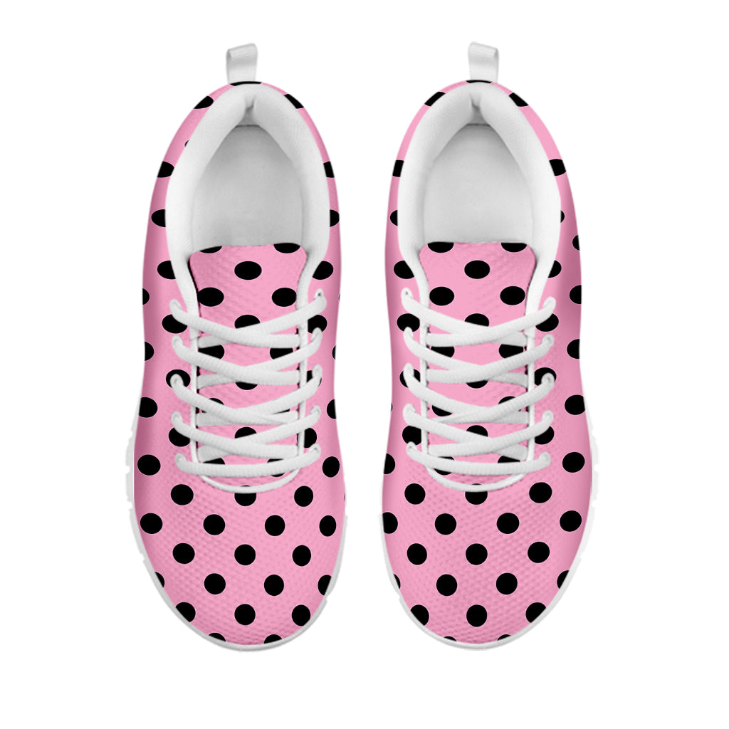Pink And Black Polka Dot Pattern Print White Sneakers