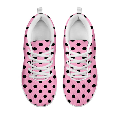 Pink And Black Polka Dot Pattern Print White Sneakers