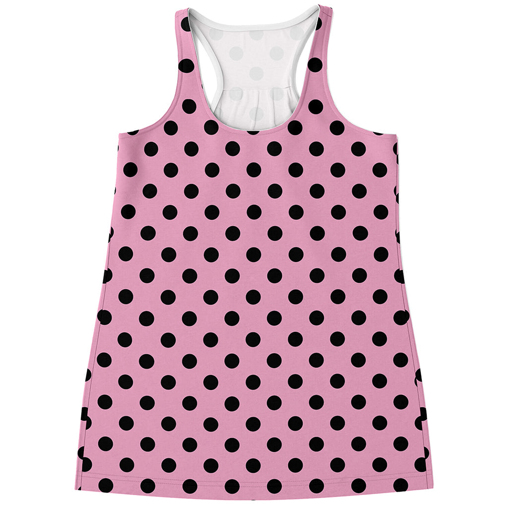 Pink And Black Polka Dot Pattern Print Women's Racerback Tank Top