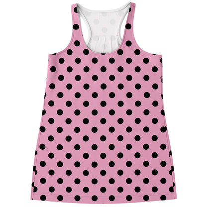 Pink And Black Polka Dot Pattern Print Women's Racerback Tank Top