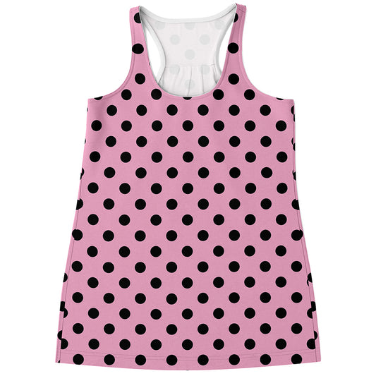 Pink And Black Polka Dot Pattern Print Women's Racerback Tank Top