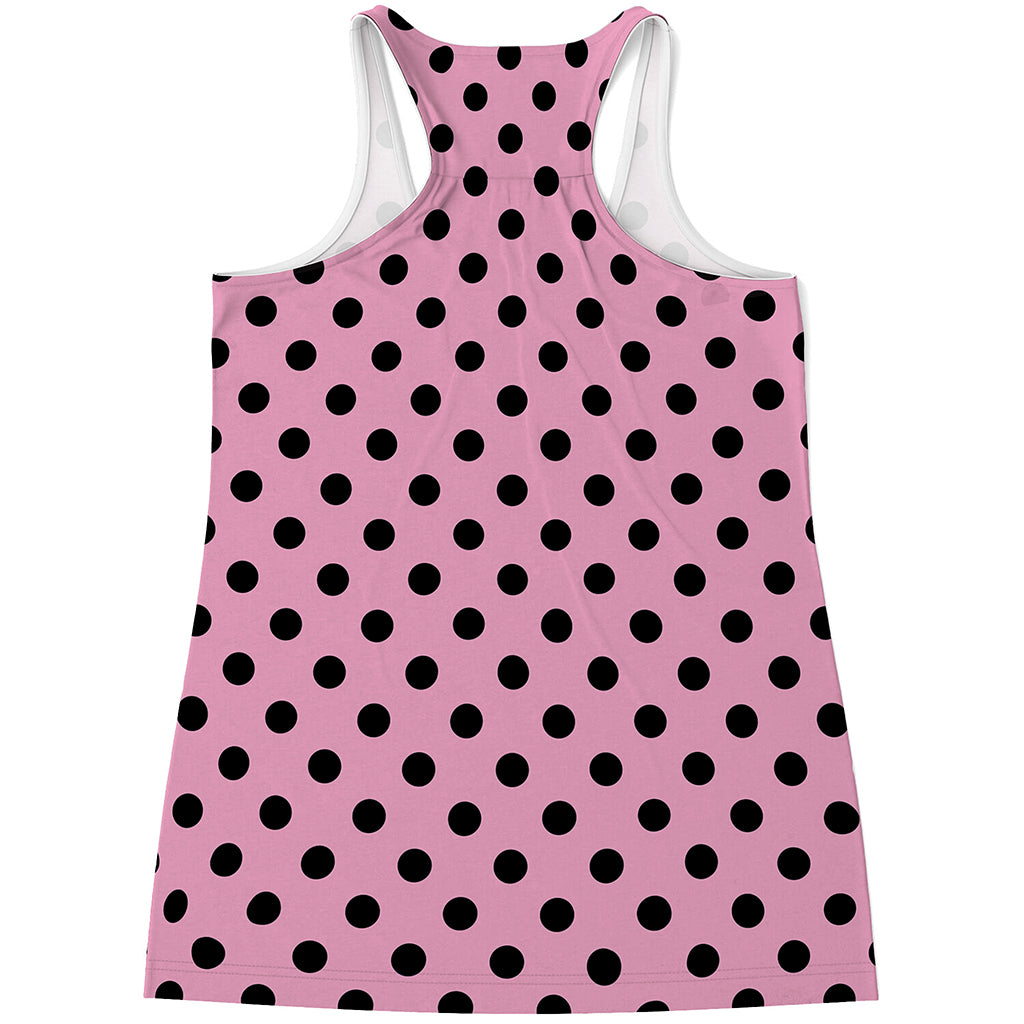 Pink And Black Polka Dot Pattern Print Women's Racerback Tank Top