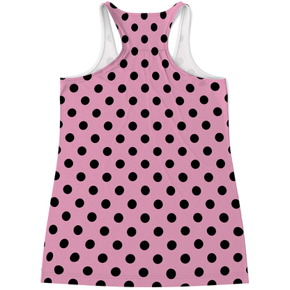 Pink And Black Polka Dot Pattern Print Women's Racerback Tank Top