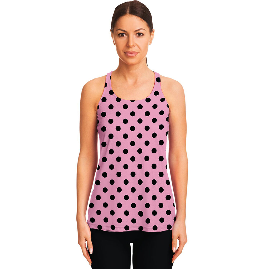 Pink And Black Polka Dot Pattern Print Women's Racerback Tank Top