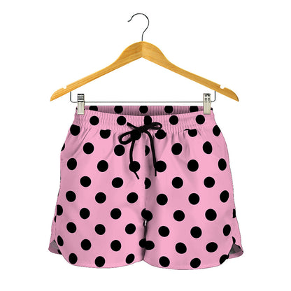 Pink And Black Polka Dot Pattern Print Women's Shorts