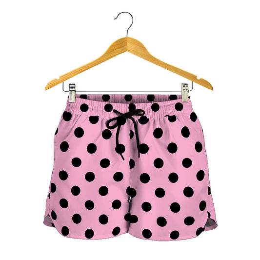 Pink And Black Polka Dot Pattern Print Women's Shorts