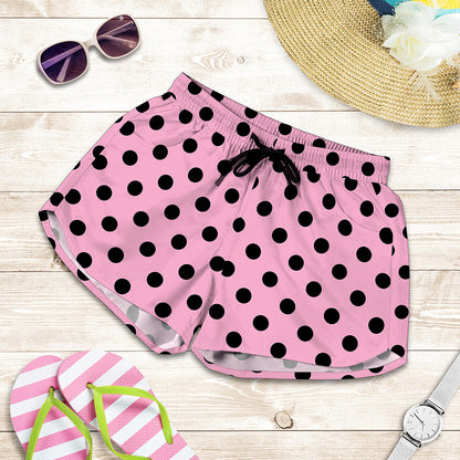 Pink And Black Polka Dot Pattern Print Women's Shorts