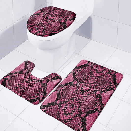 Pink And Black Snakeskin Print 3 Piece Bath Mat Set