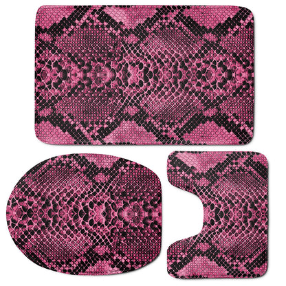 Pink And Black Snakeskin Print 3 Piece Bath Mat Set