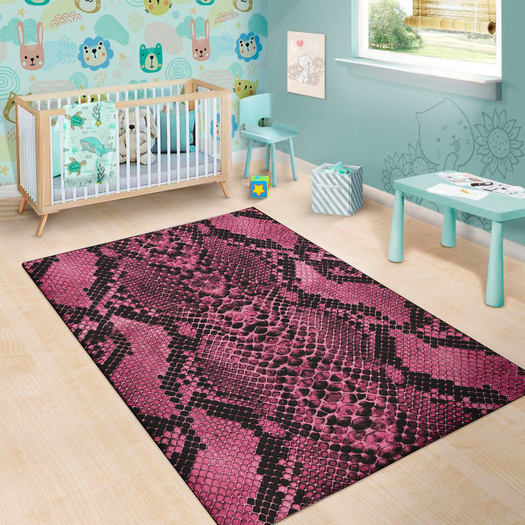 Pink And Black Snakeskin Print Area Rug