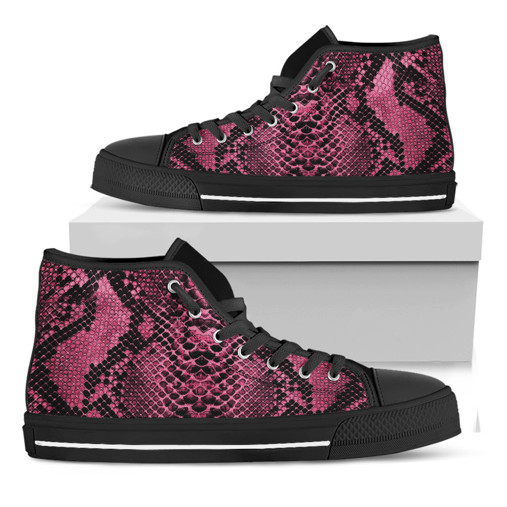 Pink And Black Snakeskin Print Black High Top Shoes