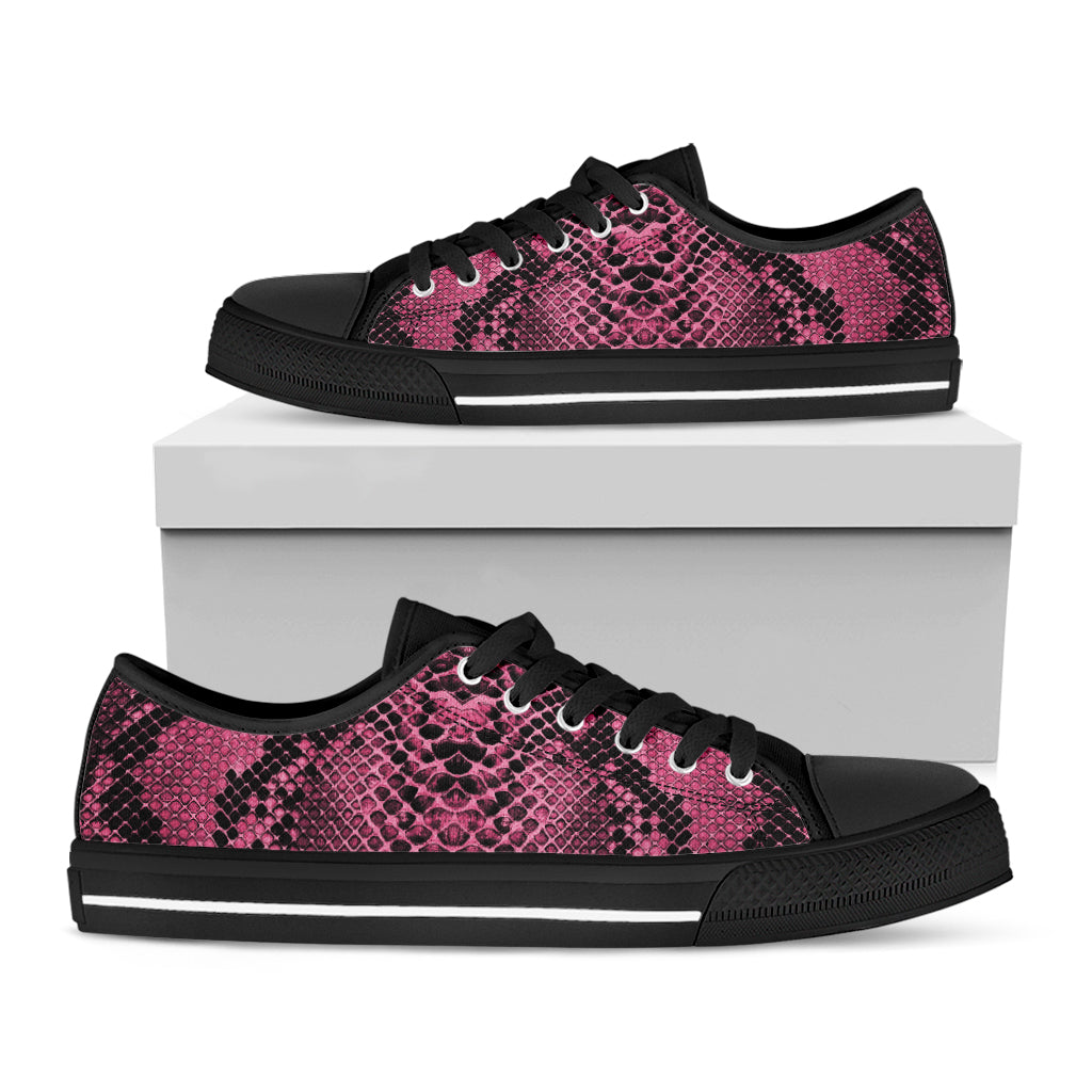 Pink And Black Snakeskin Print Black Low Top Shoes