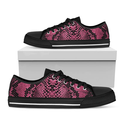 Pink And Black Snakeskin Print Black Low Top Shoes