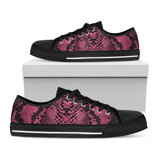 Pink And Black Snakeskin Print Black Low Top Shoes