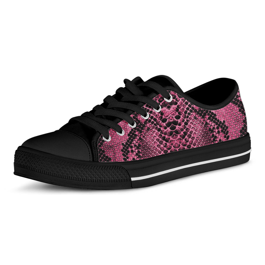 Pink And Black Snakeskin Print Black Low Top Shoes
