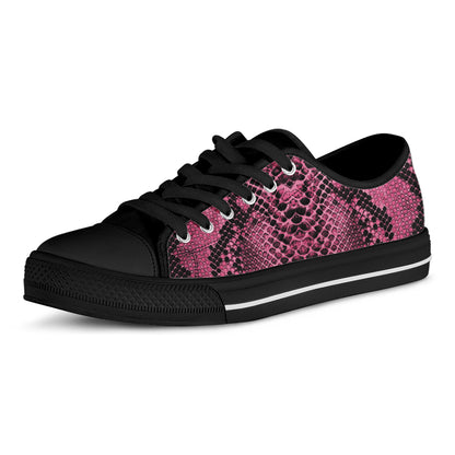 Pink And Black Snakeskin Print Black Low Top Shoes