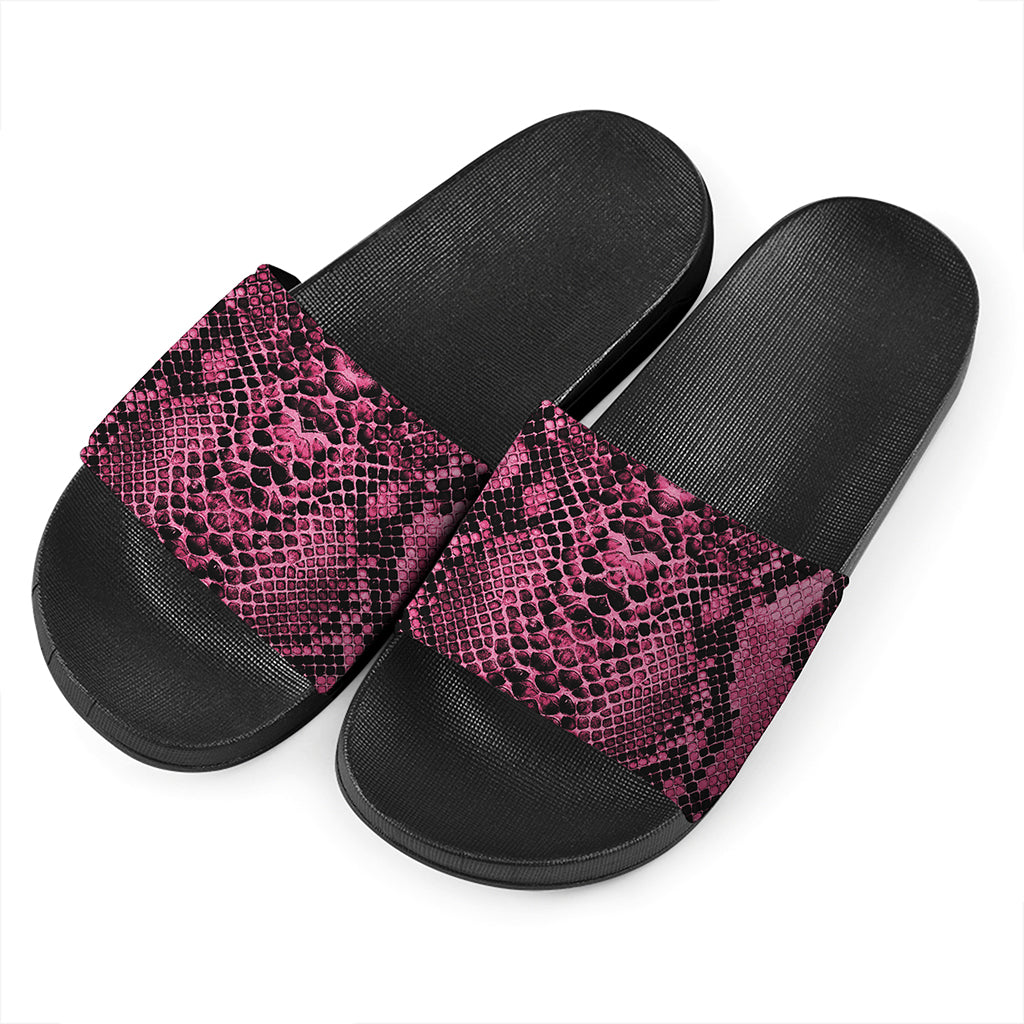 Pink And Black Snakeskin Print Black Slide Sandals