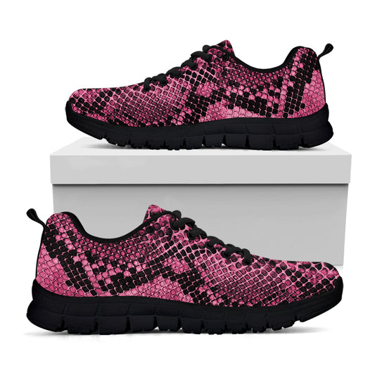 Pink And Black Snakeskin Print Black Sneakers