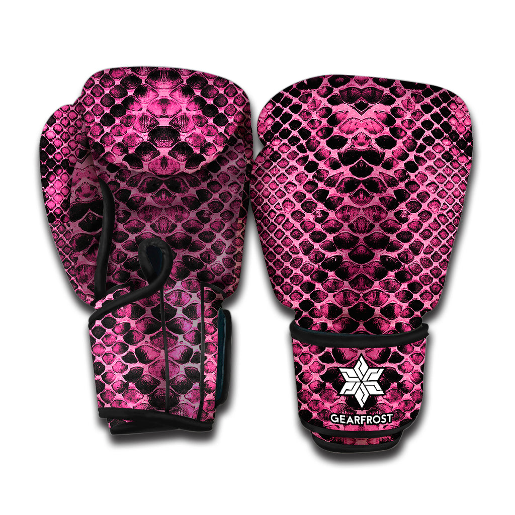 Pink And Black Snakeskin Print Boxing Gloves