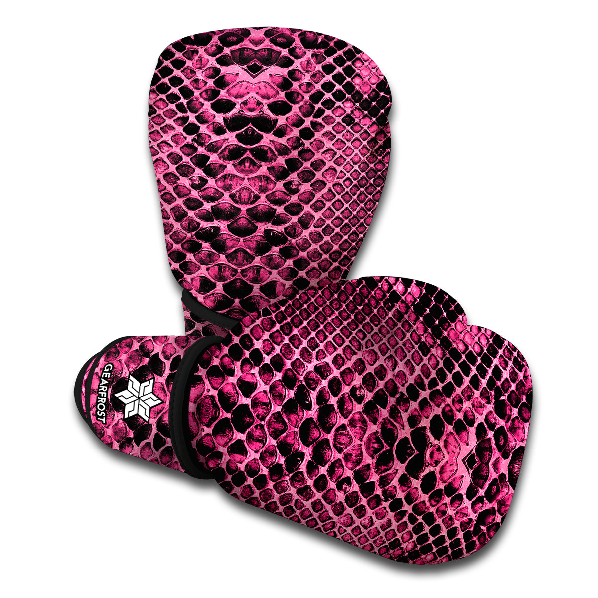 Pink And Black Snakeskin Print Boxing Gloves