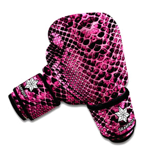 Pink And Black Snakeskin Print Boxing Gloves