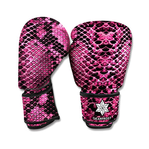 Pink And Black Snakeskin Print Boxing Gloves