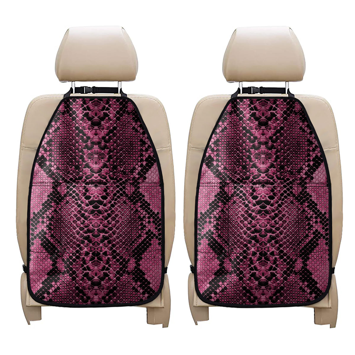 Pink And Black Snakeskin Print Car Seat Organizers