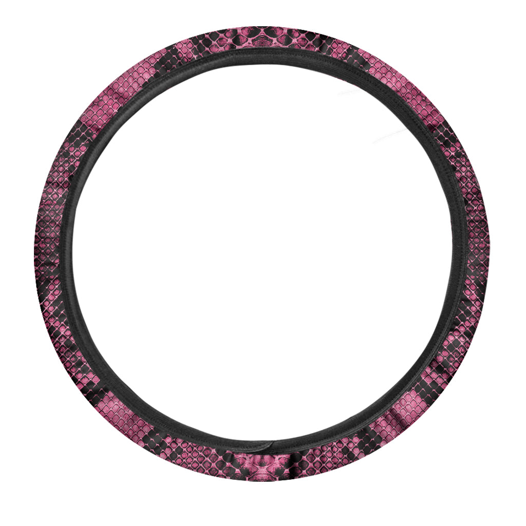 Pink And Black Snakeskin Print Car Steering Wheel Cover