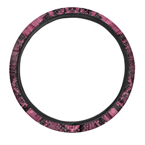 Pink And Black Snakeskin Print Car Steering Wheel Cover