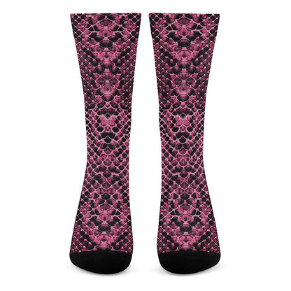 Pink And Black Snakeskin Print Crew Socks