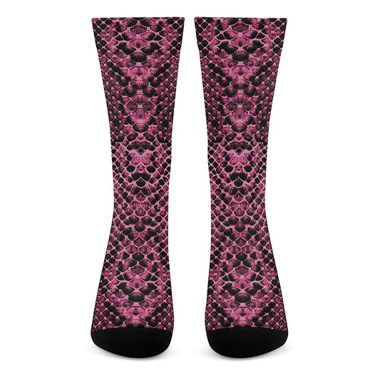 Pink And Black Snakeskin Print Crew Socks