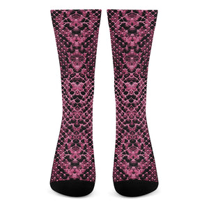 Pink And Black Snakeskin Print Crew Socks