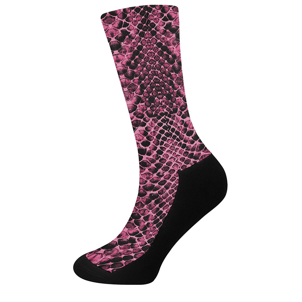 Pink And Black Snakeskin Print Crew Socks