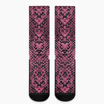 Pink And Black Snakeskin Print Crew Socks