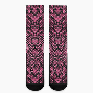 Pink And Black Snakeskin Print Crew Socks