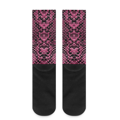Pink And Black Snakeskin Print Crew Socks