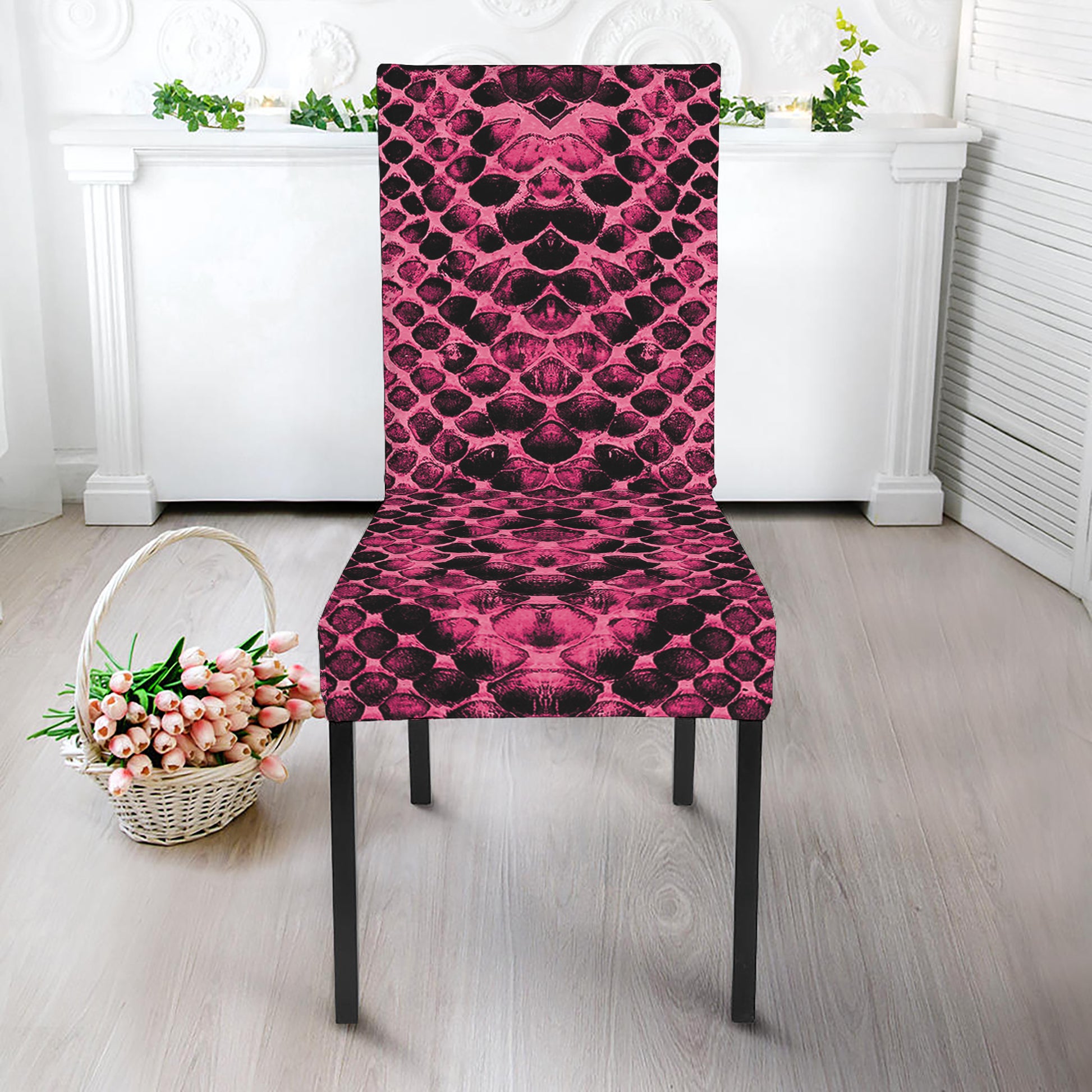 Pink And Black Snakeskin Print Dining Chair Slipcover