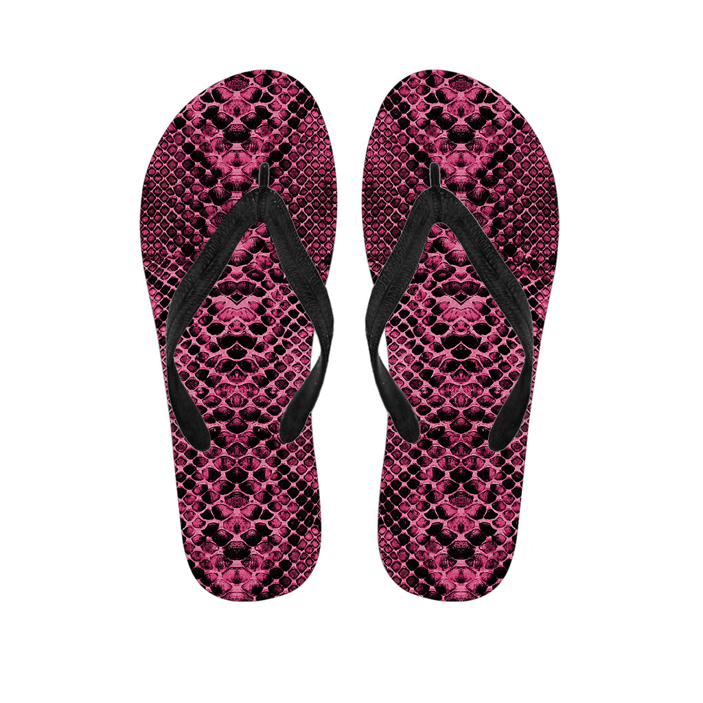Pink And Black Snakeskin Print Flip Flops