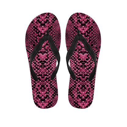 Pink And Black Snakeskin Print Flip Flops