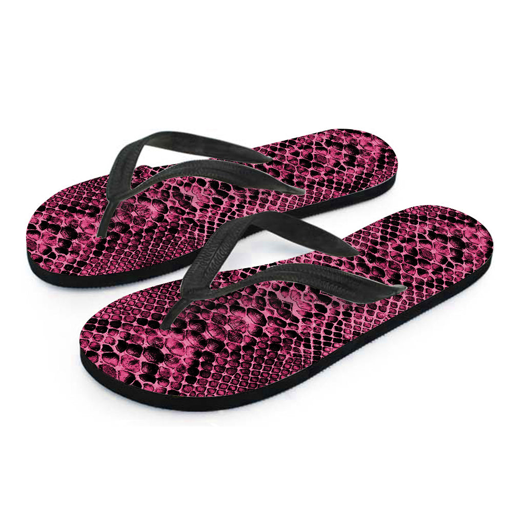Pink And Black Snakeskin Print Flip Flops