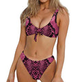 Pink And Black Snakeskin Print Front Bow Tie Bikini