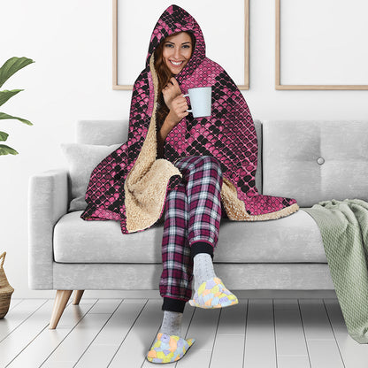Pink And Black Snakeskin Print Hooded Blanket