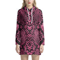 Pink And Black Snakeskin Print Pullover Hoodie Dress