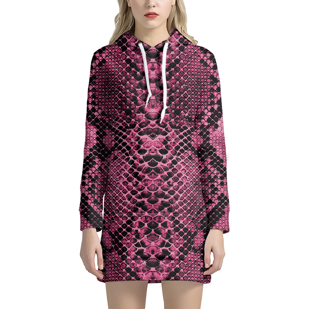 Pink And Black Snakeskin Print Hoodie Dress