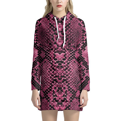 Pink And Black Snakeskin Print Hoodie Dress