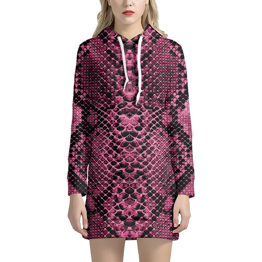Pink And Black Snakeskin Print Hoodie Dress