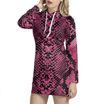 Pink And Black Snakeskin Print Hoodie Dress