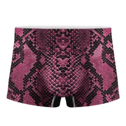 Pink And Black Snakeskin Print Men's Boxer Briefs