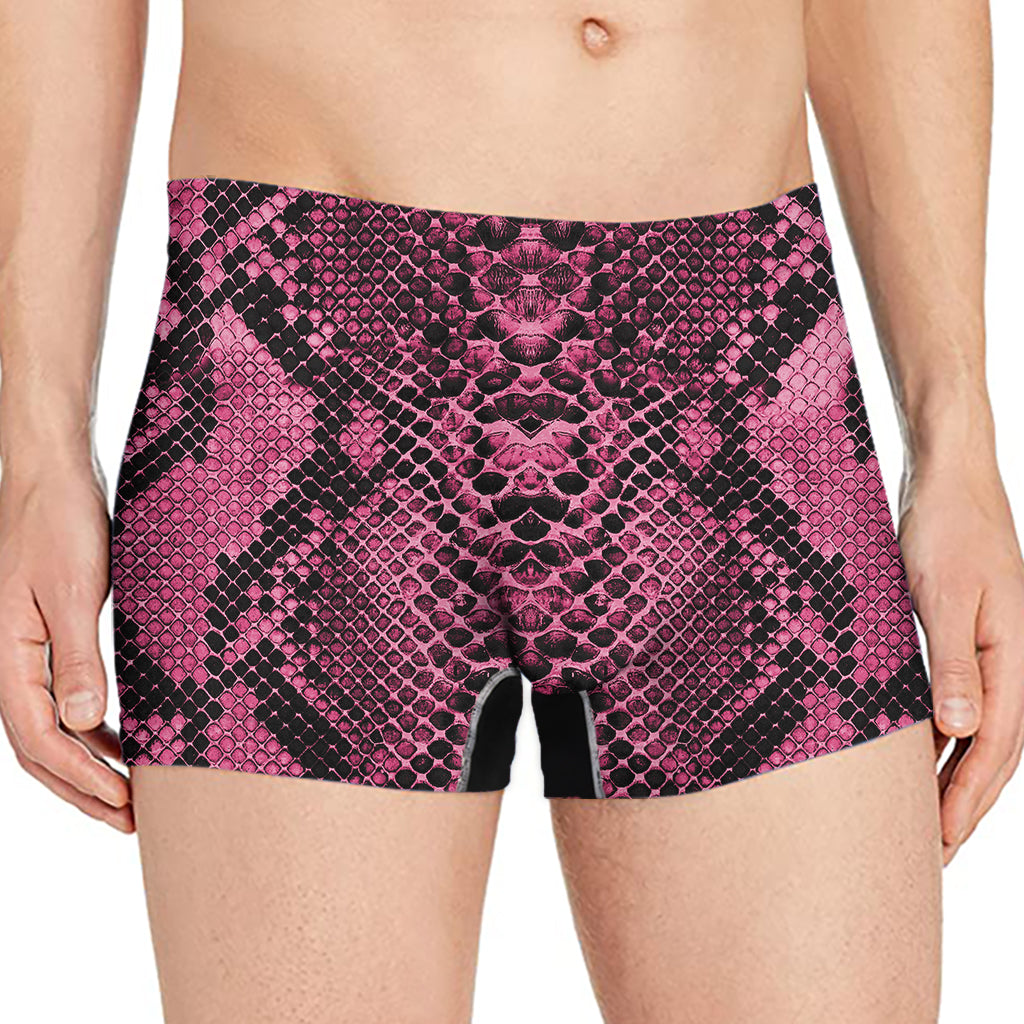 Pink And Black Snakeskin Print Men's Boxer Briefs